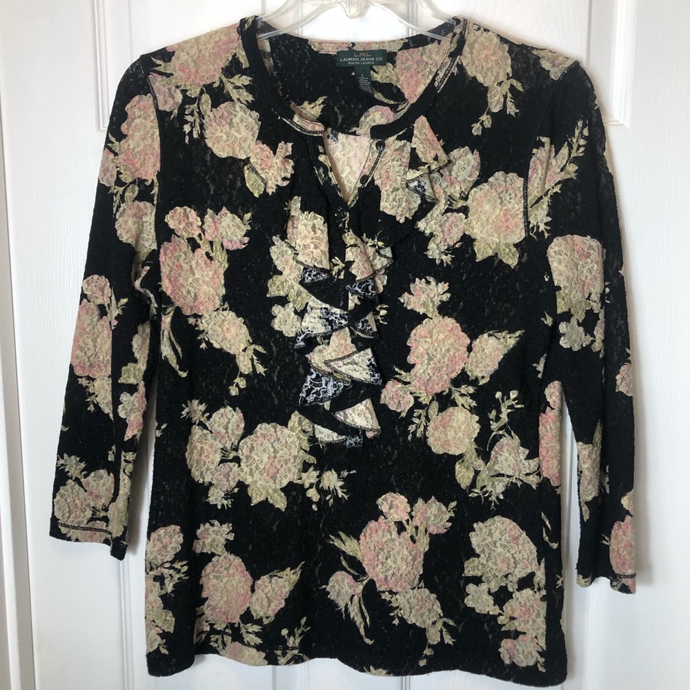 LRL Lauren Jeans Co Lace Blouse 3/4 sleeves  Size L